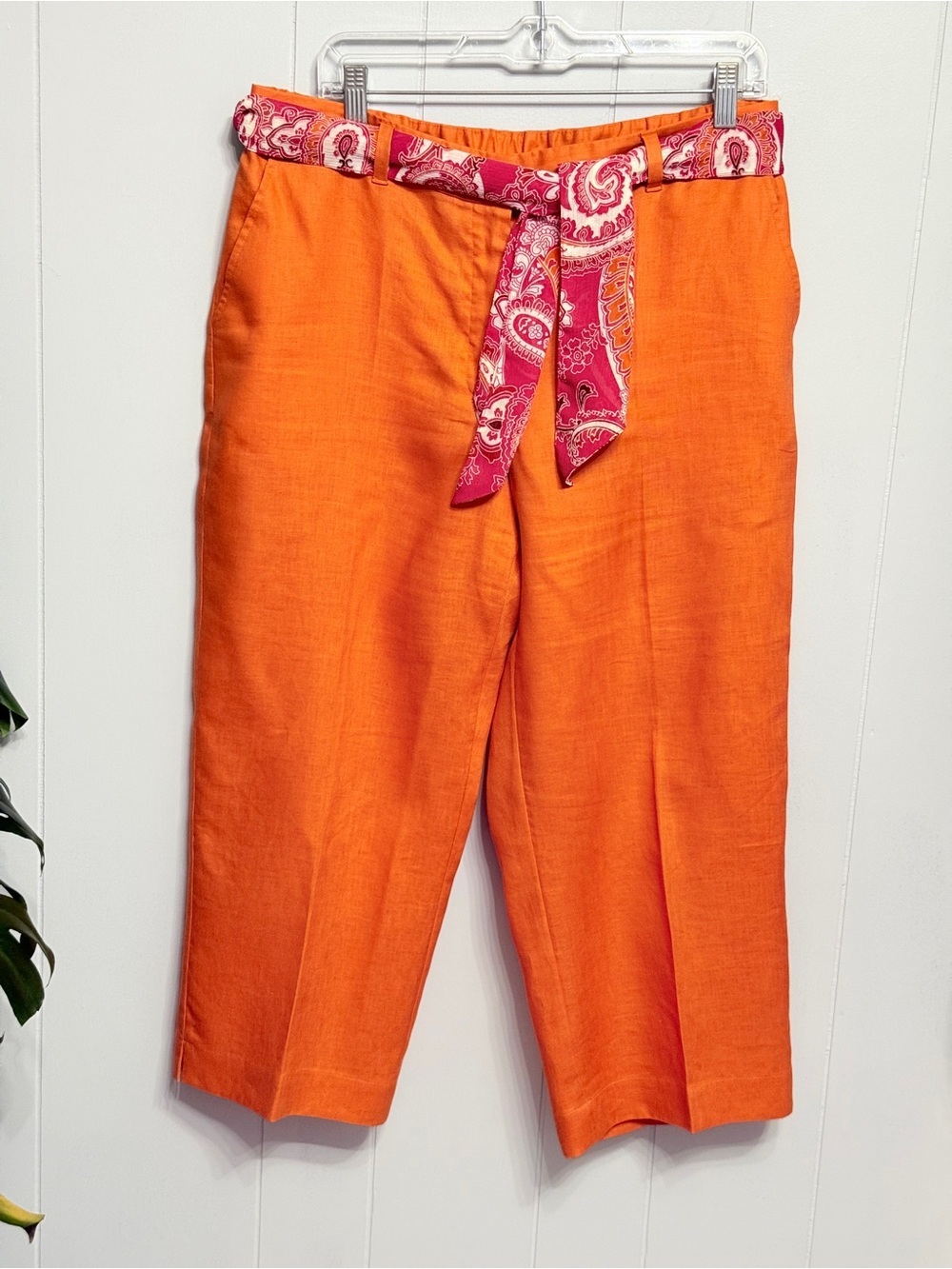 Liz Claiborne Orange Linen- Cropped Pants with Pink Sash
